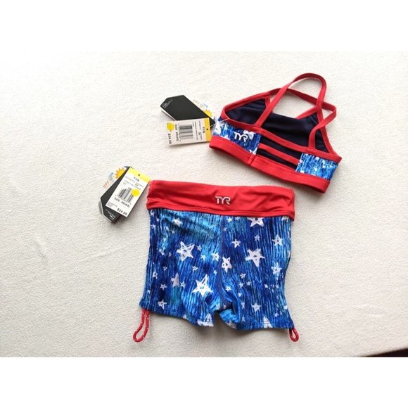 Girl's TYR  Swimsuit Size XS 4/5 Twinkle Della‎ Boy Shorts Trinity Top USA NEW - Picture 3 of 6